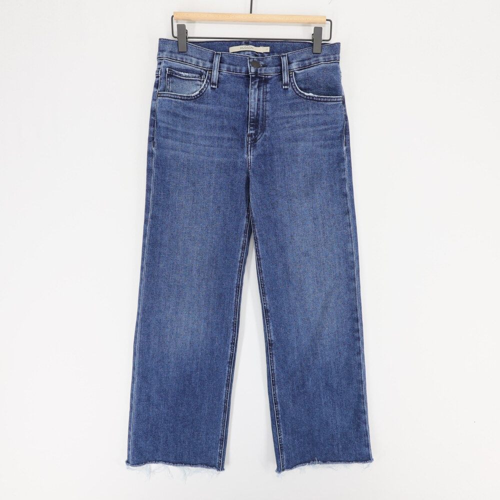 Hudson Rosie Jeans Womens 27 Blue High Rise Wide Leg Raw Hem Ankle Stretch